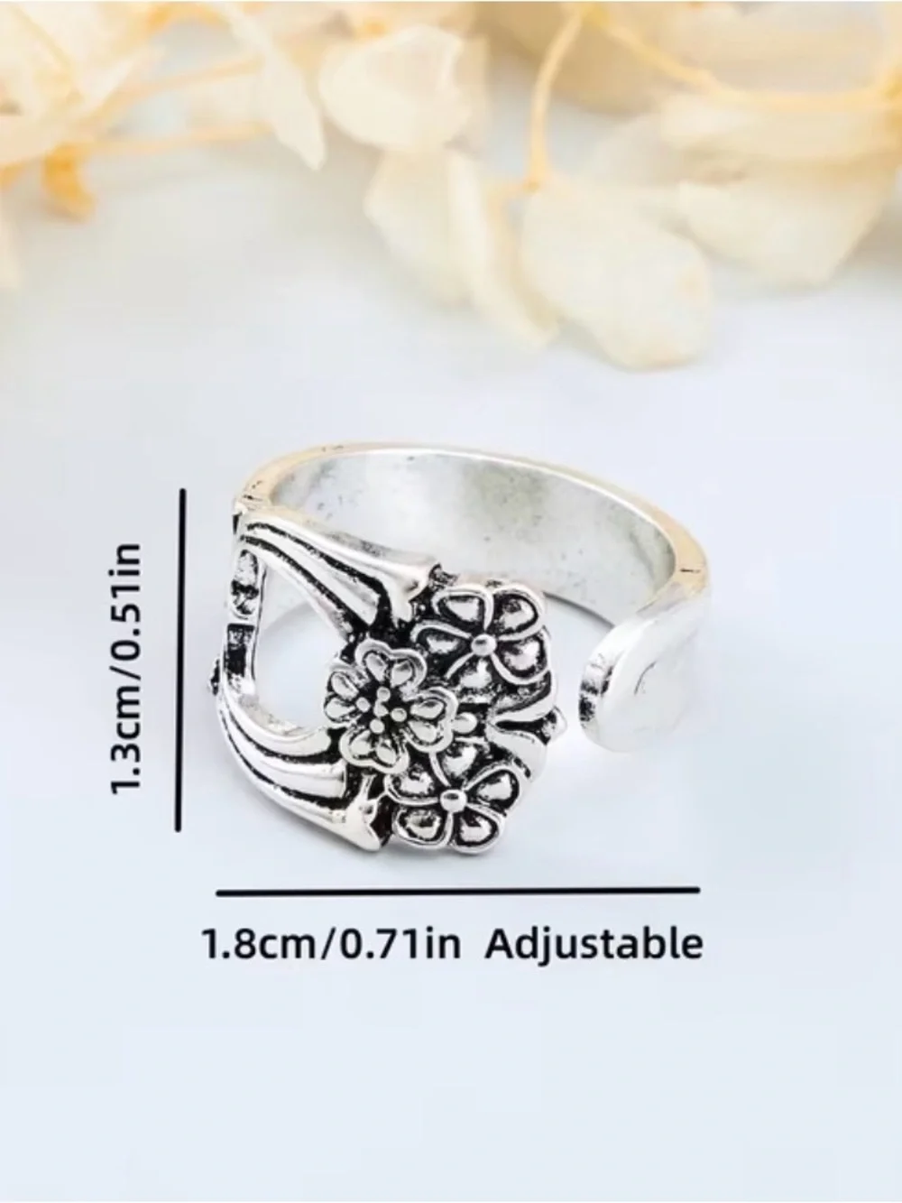 Western Ring Silver Floral Statement Ring - Silver Adjustable